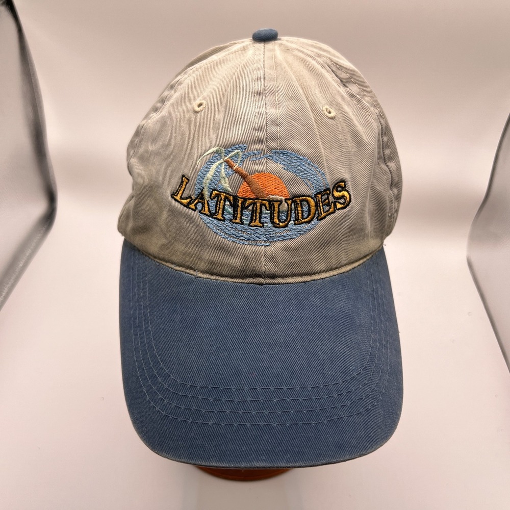 Otto Cap Latitudes Baseball Hat Khaki Blue Embroidered Dad Cap Adjustable Strap
